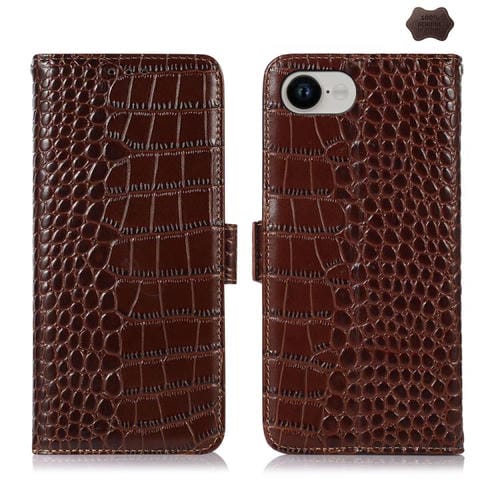 Funda para Teléfono Piel de Vaca con Capa Superior de Cocodrilo iPhone 16E (Marrón)