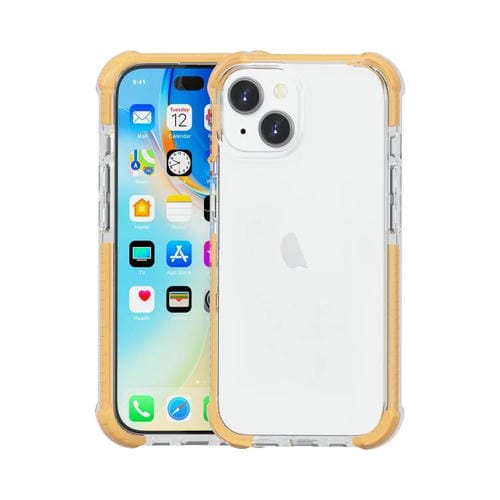 Funda híbrida de acrílico TPU a prueba de golpes con cuatro esquinas para iPhone 15 Plus (dorada)