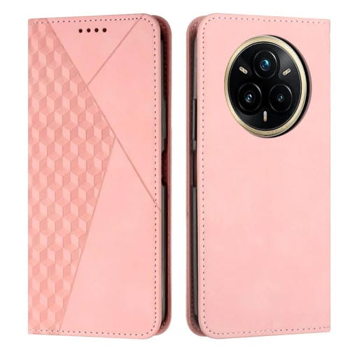 Funda de Cuero Magnética con Textura de Diamante para Realme 14 Pro+ (Oro Rosa)