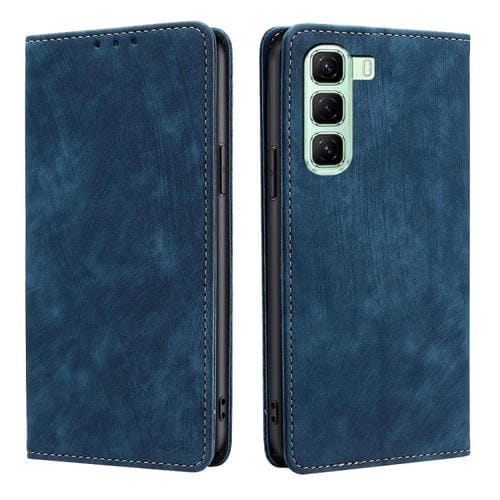 Funda de Cuero Magnética con Cepillo Antirrobo RFID para Infinix Hot 50 4G (Azul)