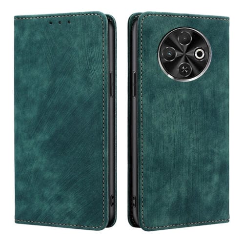 Funda de Cuero Magnética con Cepillo Antirrobo RFID para Tecno Spark 30C 4G (Verde)