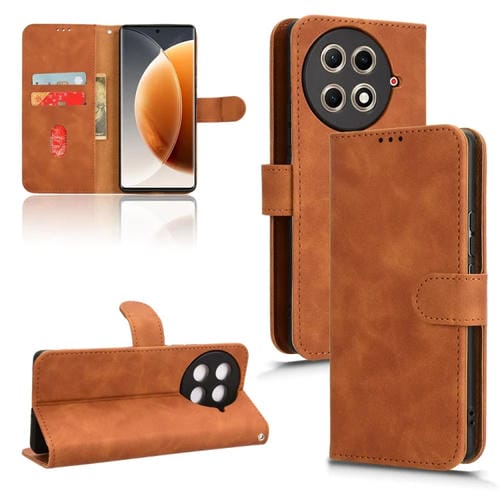 Funda de Cuero con Tapa Magnética para Teléfono Tecno Camon 30S Pro Skin Feel (Marrón)