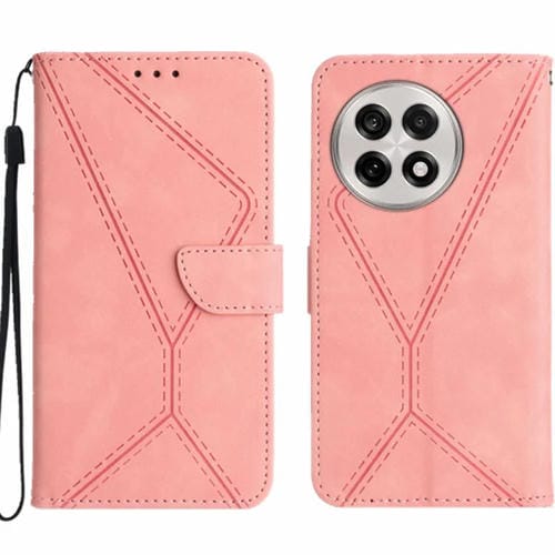 Funda de Cuero con Relieve y Costuras para OnePlus 13R (Rosa)