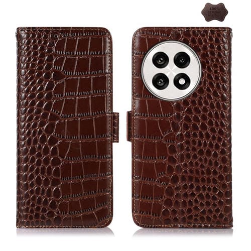 Funda para Teléfono OnePlus Ace 5 Pro/Ace 5 con Piel de Vaca y Cocodrilo (Marrón)