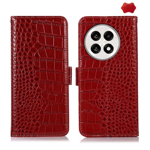 Funda para Teléfono OnePlus Ace 5 Pro/Ace 5 con Piel de Vaca y Cocodrilo (Roja)