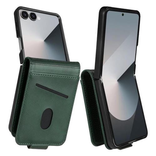 Funda de piel con tapa magnética AZNS para Samsung Galaxy Z Flip7 5G (verde oscuro)