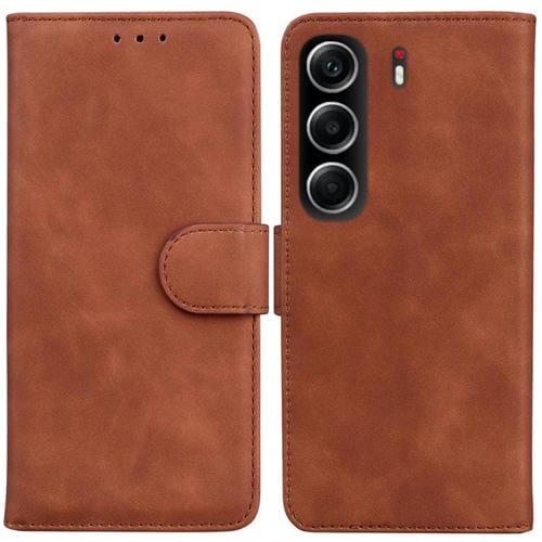 Funda de cuero con tapa para Tecno Camon 40 Skin Feel Pure Color (marrón)