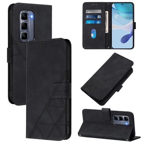 Funda de Cuero con Tapa y Relieve 3D para Infinix Hot 50 Pro+ 4G (Negra)