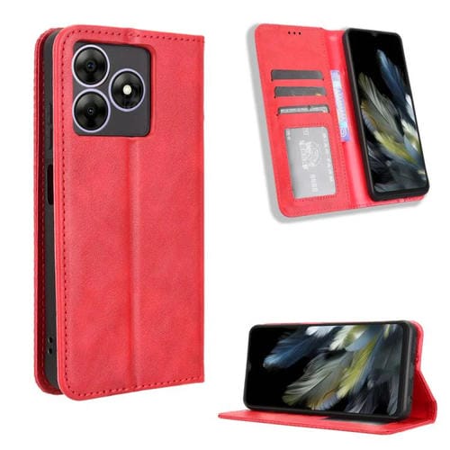 Funda de Cuero con Textura Retro y Hebilla Magnética para BlackView Wave 8 / 8C / Oscal Flat 2 (Roja)