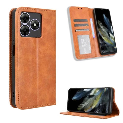 Funda de Cuero con Textura Retro y Hebilla Magnética para BlackView Wave 8 / 8C / Oscal Flat 2 (Marrón)