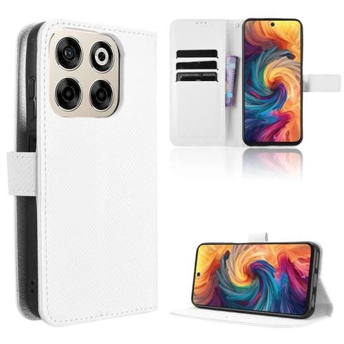 Funda de Cuero ZTE Blade V70 4G Textura de Diamante (Blanca)