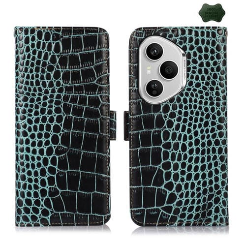 Funda para Honor 400 Pro Global de 160,8 mm con capa superior de piel de vacuno y efecto cocodrilo (verde)
