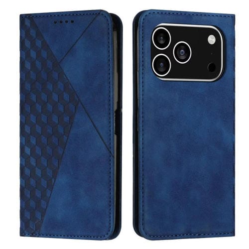 Funda de cuero magnética con textura de diamante para iPhone 17 Pro (azul)