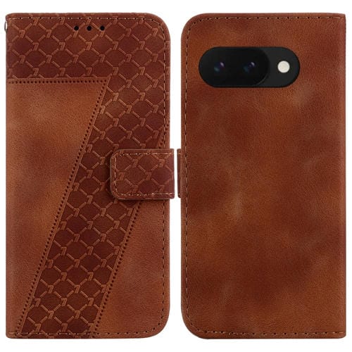 Funda de Cuero con Relieve en Forma de Siete para Google Pixel 9A (Marrón)