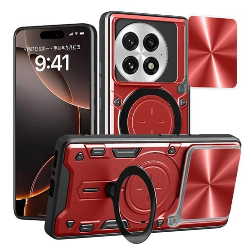 Funda para Teléfono OnePlus 13R 5G con Soporte Magnético Deslizante y Textura de Cd (Rojo)