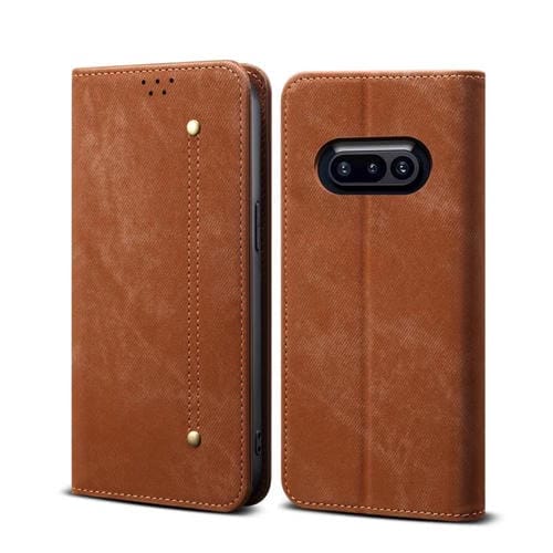 Funda de Cuero con Tapa para Teléfono 3A Estilo Casual Textura Vaquera (Marrón)