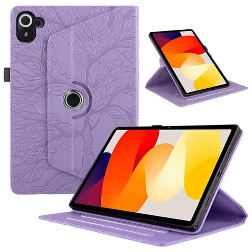Funda de cuero con rotación en relieve "Tree Life" para Xiaomi Redmi K Pad (morado)