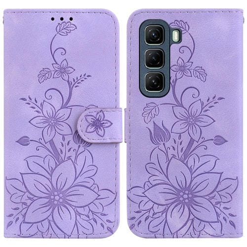 Funda de Cuero con Relieve de Lirio para Infinix Hot 50 4G (Morado)