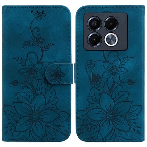 Funda de Cuero con Relieve de Lirio para Infinix Note 40 5G (Azul Oscuro)