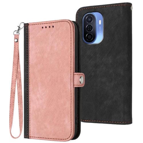 Funda de Cuero con Correa de Mano y Hebilla Lateral Doble para Huawei Enjoy 50/Nova Y70 (Rosa)