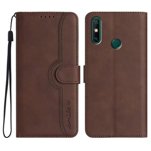Funda de Piel para Huawei Enjoy 20E con Diseño de Corazón (Marrón)