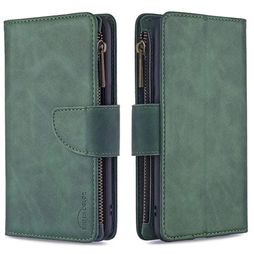 Estuche de Cuero PU Samsung Galaxy A50 A30S A50S con Cremallera Magnética Desmontable Tapa Horizontal Ranuras para Tarjetas Soporte Billetera Marco Fotos Cordón (Verde)