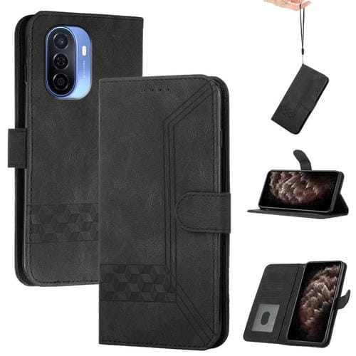 Funda de Cuero con Tapa Cúbica para Huawei Enjoy 50 y Nova Y70 (Negra)