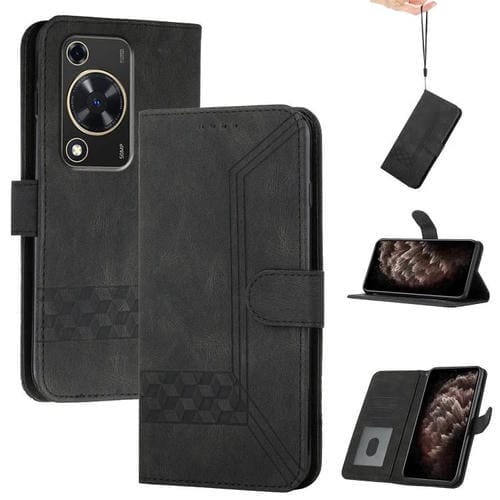 Funda de Cuero con Tapa Cúbica para Huawei Enjoy 70 y Nova Y72 (Negra)