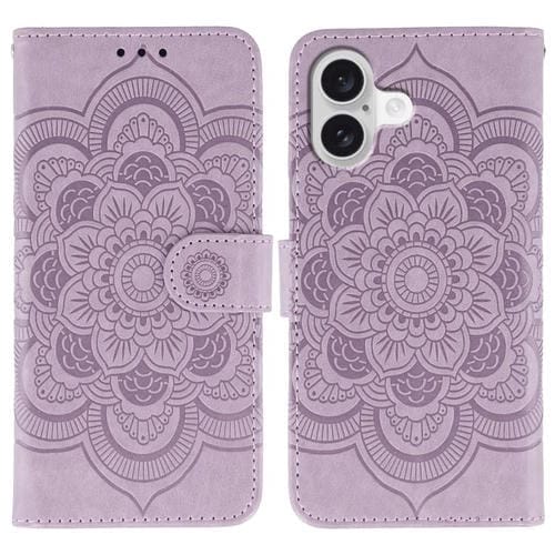 Funda de piel con estampado de mandala solar para iPhone 17 (morada)