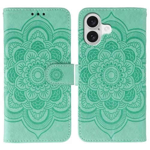 Funda de piel con estampado de mandala solar para iPhone 17 (verde)