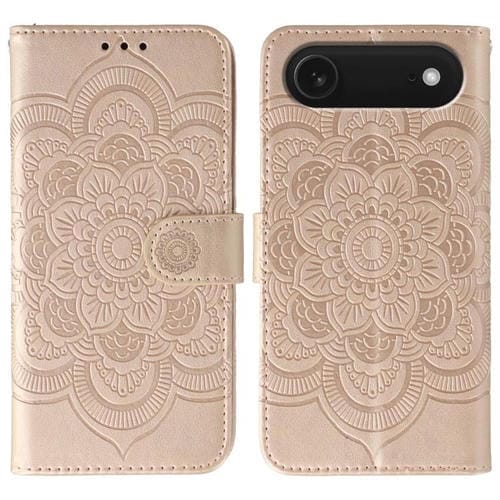Funda de piel con relieve de mandala solar para iPhone 17 Air (oro rosa)