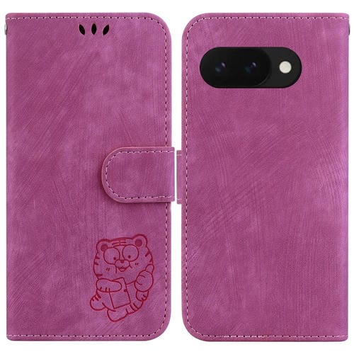 Funda de Cuero con Relieve de Tigre para Google Pixel 9A (Rosa Rojo)
