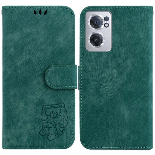 Funda para OnePlus Nord Ce 2 5G de Cuero con Relieve Little Tiger (Verde)