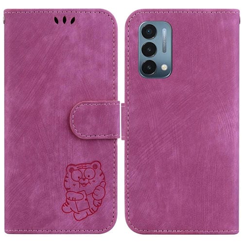 Funda para OnePlus Nord N200 5G de Cuero con Relieve Little Tiger (Rojo Rosa)