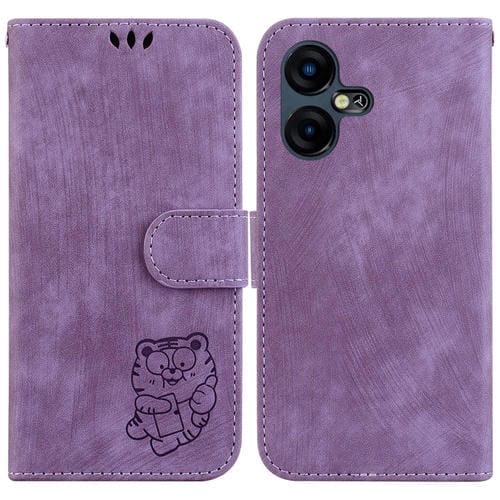 Funda de Cuero para Tecno Pova Neo 3 Little Tiger en Relieve (Púrpura)