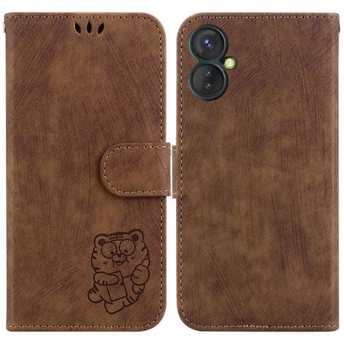 Funda de Cuero para Tecno Spark 9 Pro / 9T Little Tiger con Relieve (Marrón)
