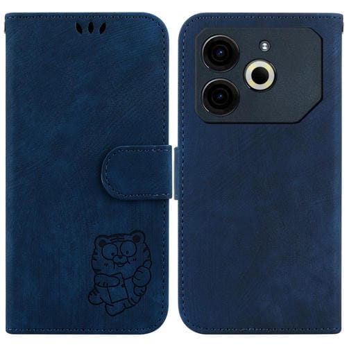 Funda de Cuero con Relieve de Tigre para Tecno Pova 6 Neo (Azul Oscuro)