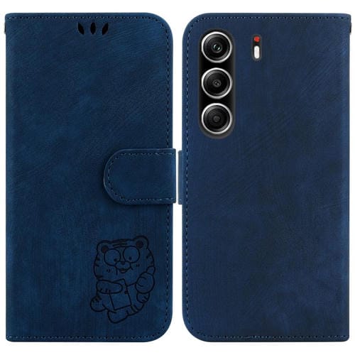 Funda de piel con relieve de tigre para Tecno Camon 40 Pro 4G (azul oscuro)