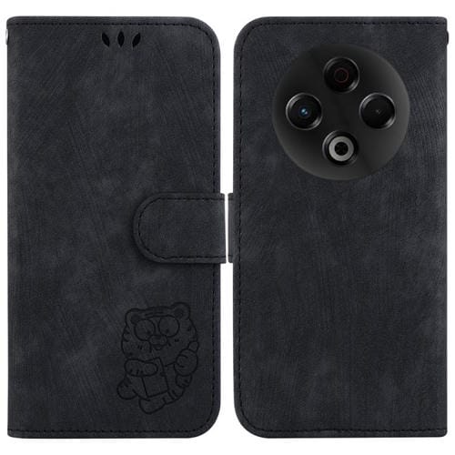 Funda de piel con relieve de tigre para Tecno Spark 30 4G (negra)