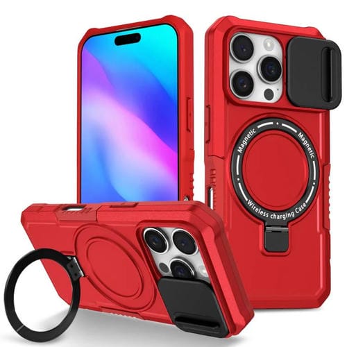 Funda híbrida TPU y PC con Soporte Magsafe y Protección para iPhone 16 Pro Max (Rojo)
