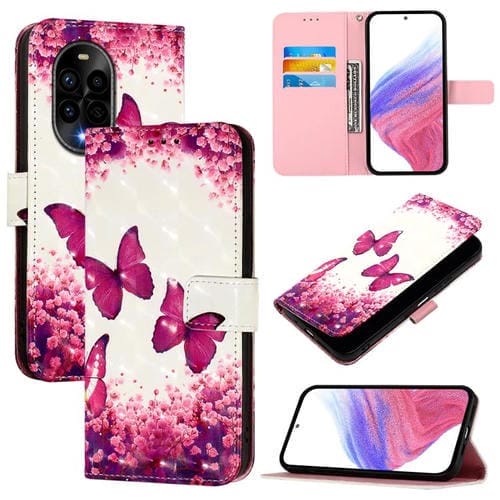 Funda de Cuero con Tapa Horizontal y Pintura 3D para Huawei Nova 13 Pro (Mariposa Rosa)