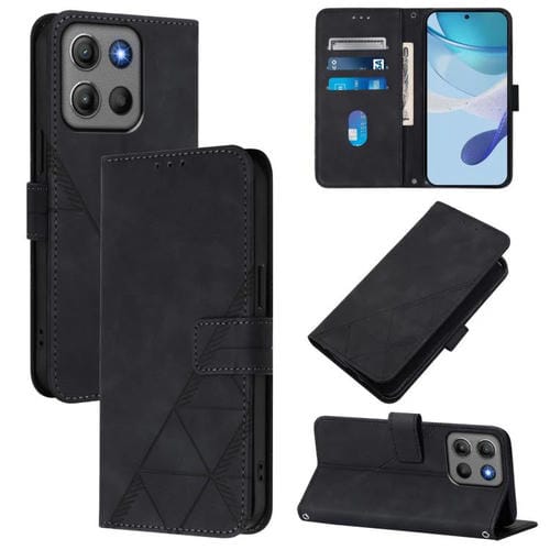 Funda de cuero con relieve 3D para Motorola Moto G15 Power (negra)