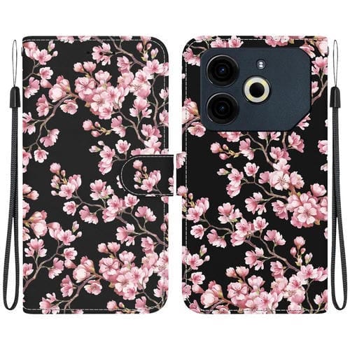 Funda de Cuero para Tecno Pova 6 Neo con Dibujo de Colores y Textura de Cristal (Flor de Ciruelo)