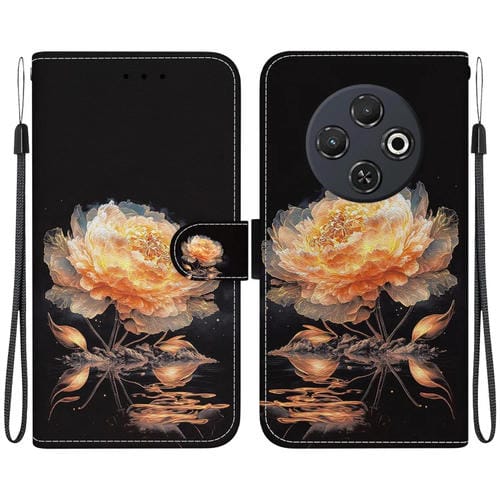 Funda de Cuero para Tecno Spark 30C con Dibujo de Colores y Textura de Cristal (Peonía Dorada)