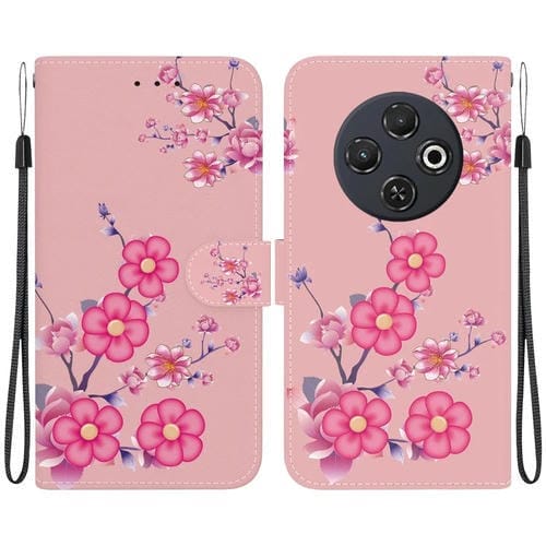Funda de Cuero para Tecno Spark 30C con Dibujo de Colores y Textura de Cristal (Flores de Cerezo)