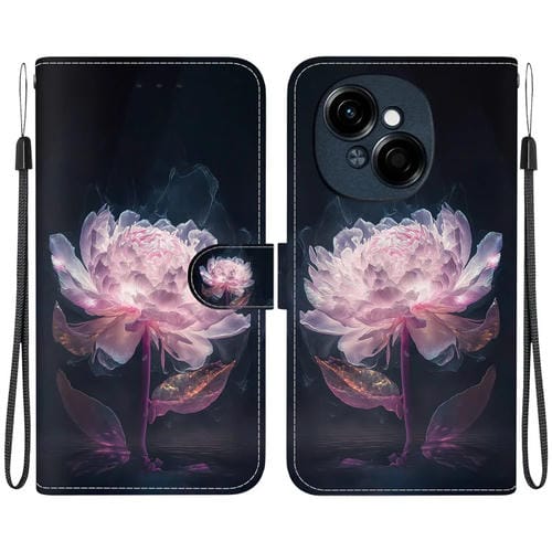 Funda Cuero Tecno Spark Go 1 Pop 9 Pro Dibujo Colores Textura Cristal (Peonía Morada)
