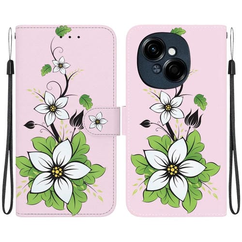 Funda de Cuero para Tecno Spark Go 1 Pop 9 Pro con Dibujo de Colores y Textura de Cristal (Lirio)