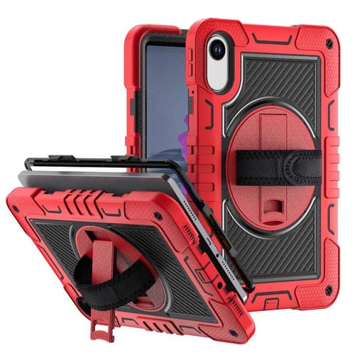 Funda de silicona para tableta Xiaomi Redmi Pad 2 con rotación de 360 grados (rojo y negro)