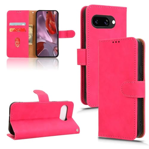 Funda de Cuero con Tapa Magnética para Google Pixel 9A (Rosa y Rojo)