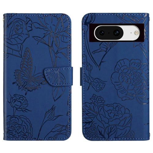 Funda de Cuero para Google Pixel 8A Skin Feel Butterfly con Tapa en Relieve (Azul)